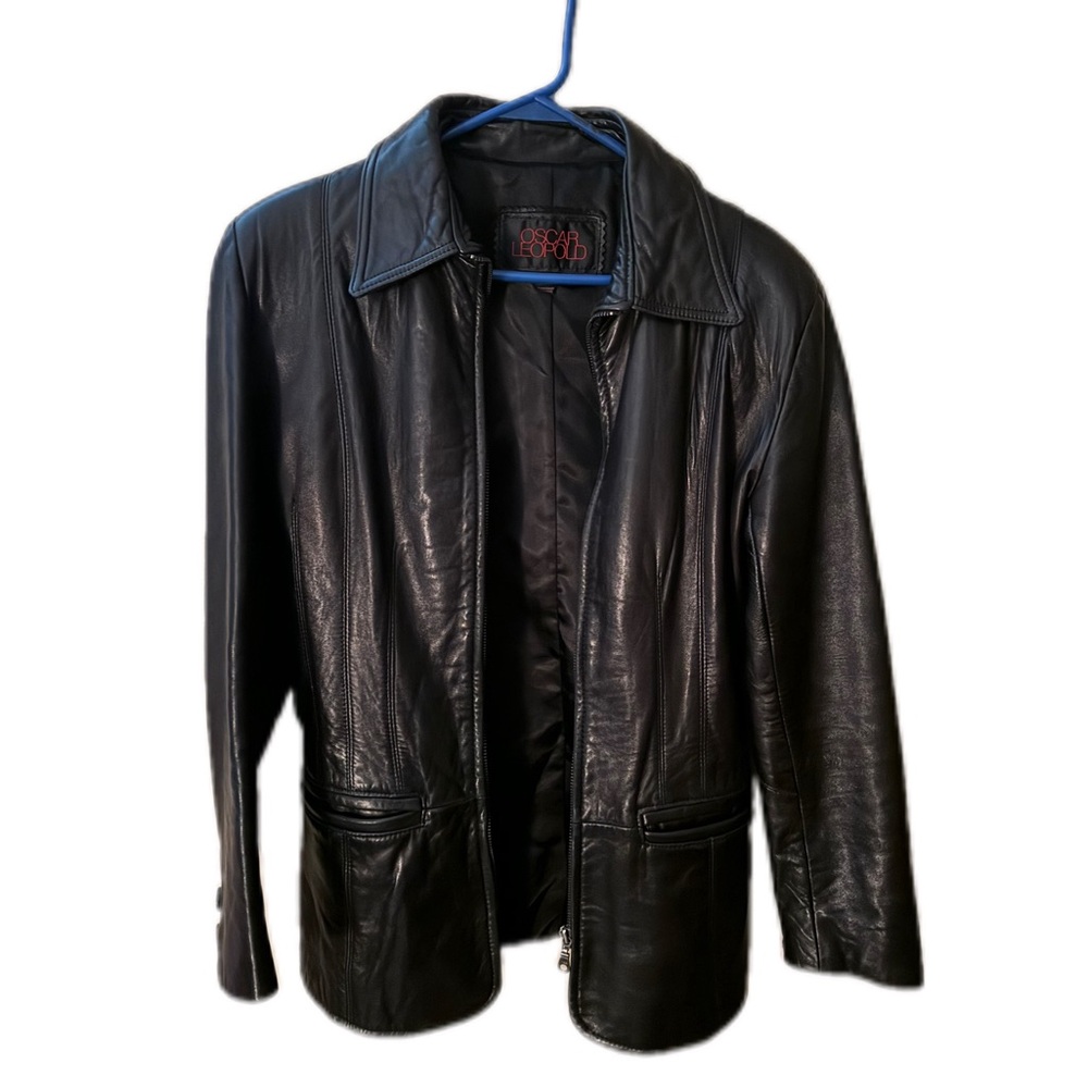 Oscar Leopold Lambskin Leather Black Zip Up Jacket